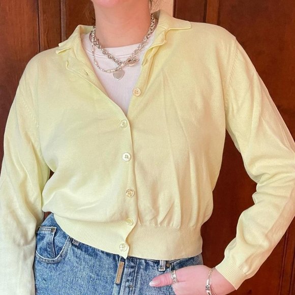 VTG 80s Field Manor Citrus Yellow Green Cardigan - Picture 3 of 7